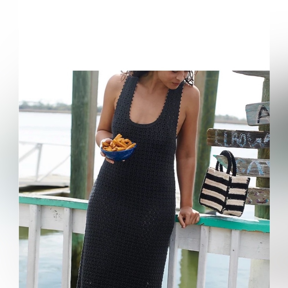 J. Crew Black Crochet Midi Dress